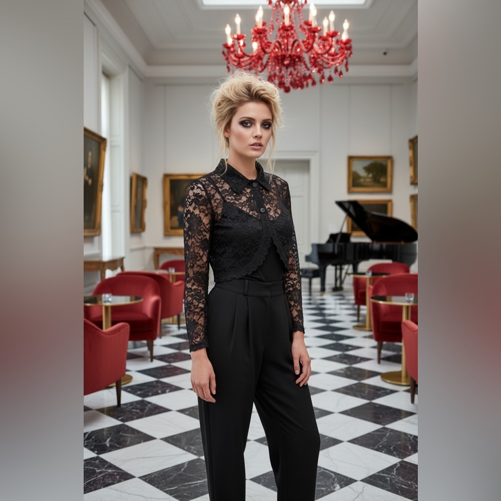 Surya vintage 90s beaded lace jacket and high waisted pants